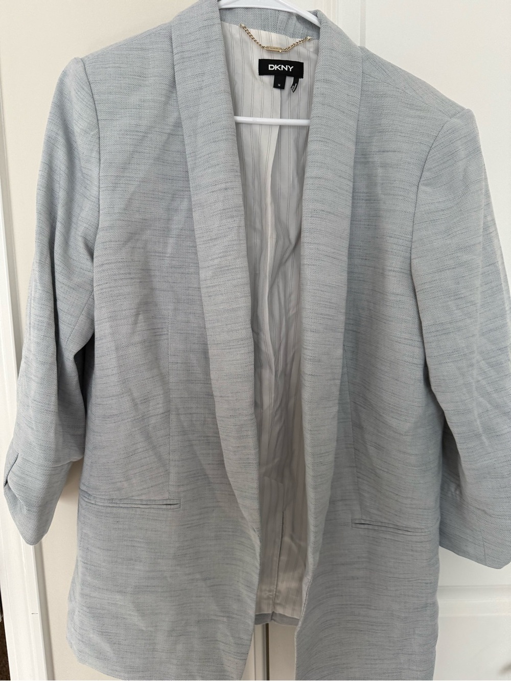 DKNY Light Gray Open-Front Shawl Collar Blazer